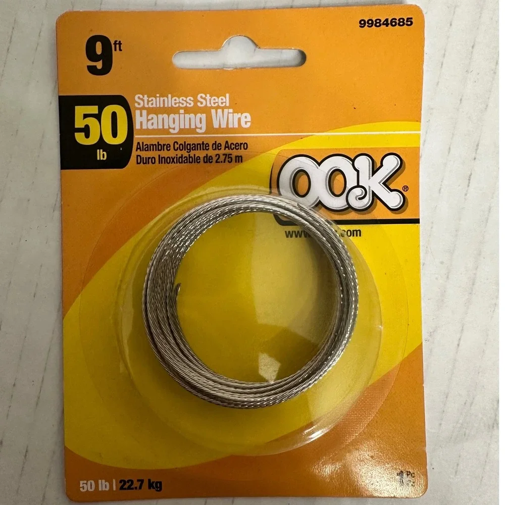 OOK 50 lb Stainless Steel Hanging Wire & 100 lb Picture Wire 9 ft Lot of 2